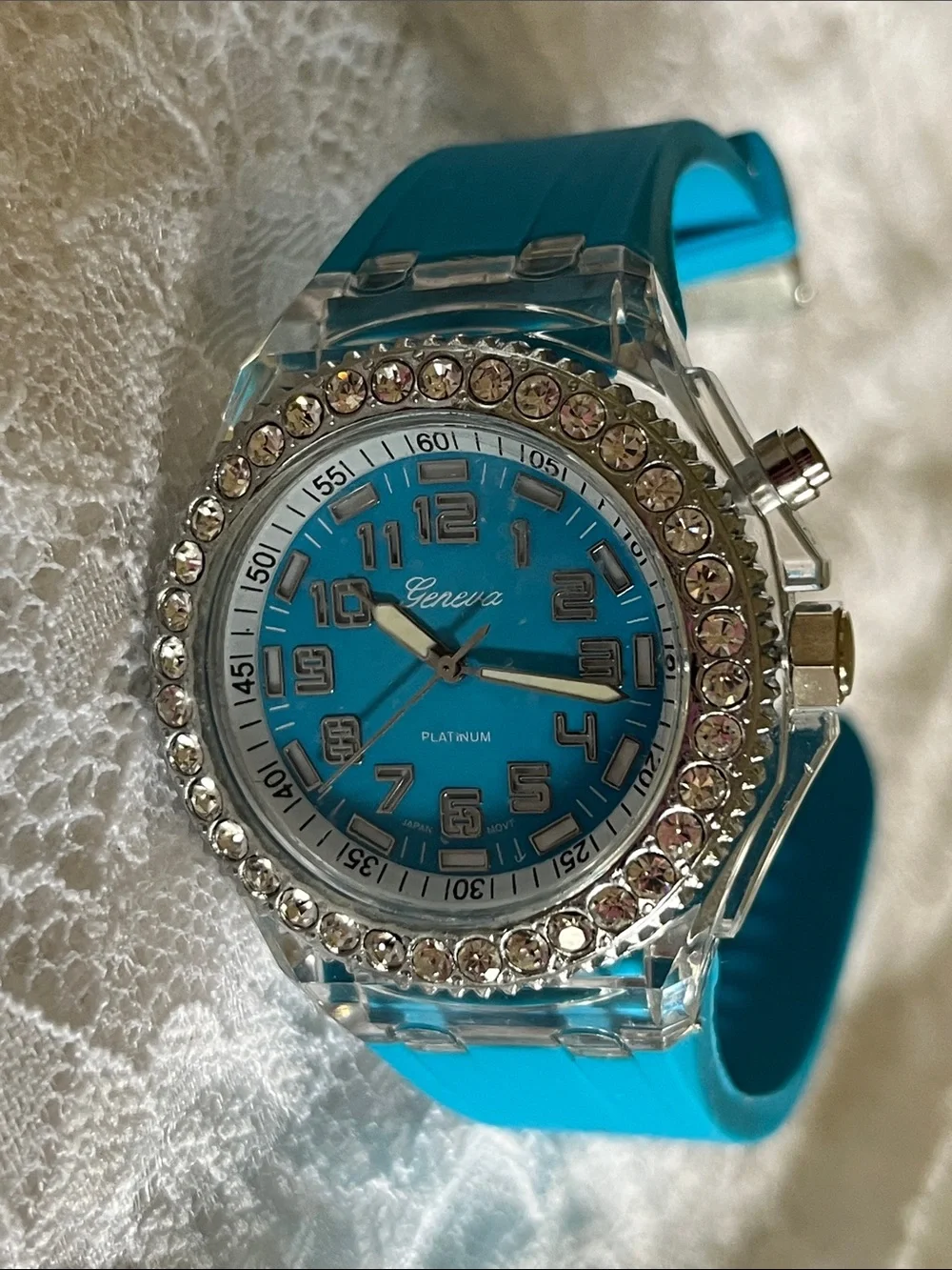 Geneva Blue Crystal Bezel Fashion Watch